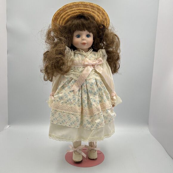 Princess House Other - Princess House Jessica Porcelain Collector Doll Brunette Blue Eyes Straw Hat-BOX